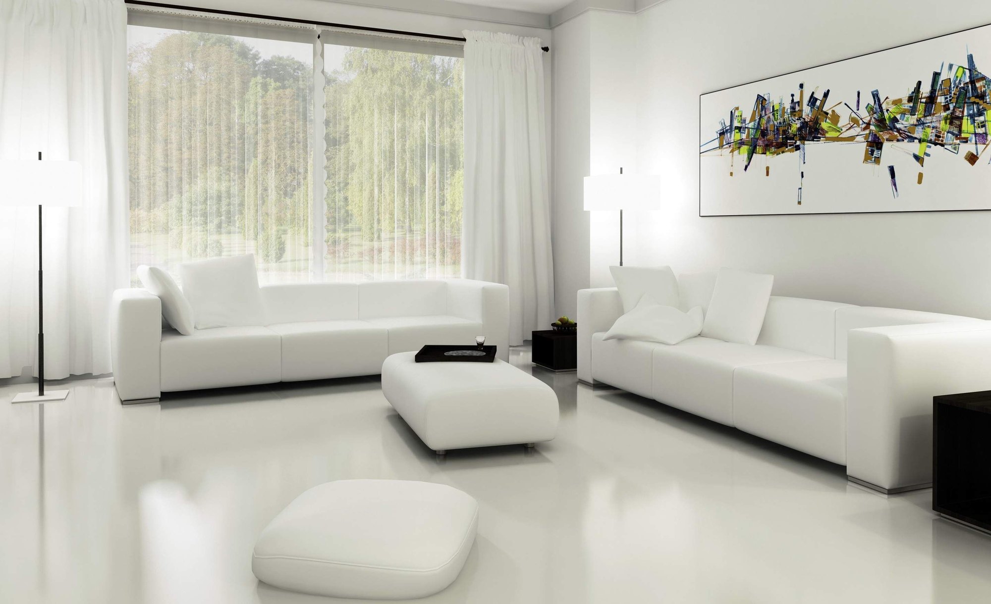 Living Room Modern Living Room White Curtains